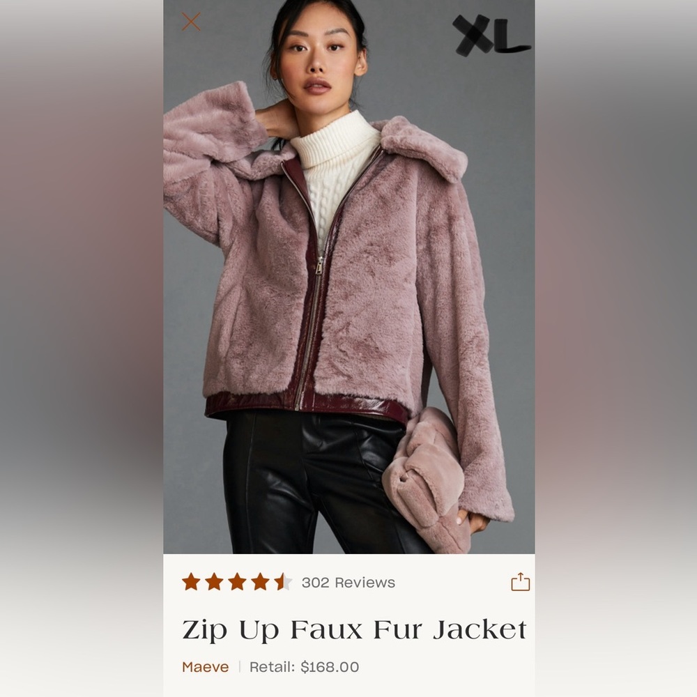 Maeve Zip Up Faux Fur Jacket - purple/pink- EUC